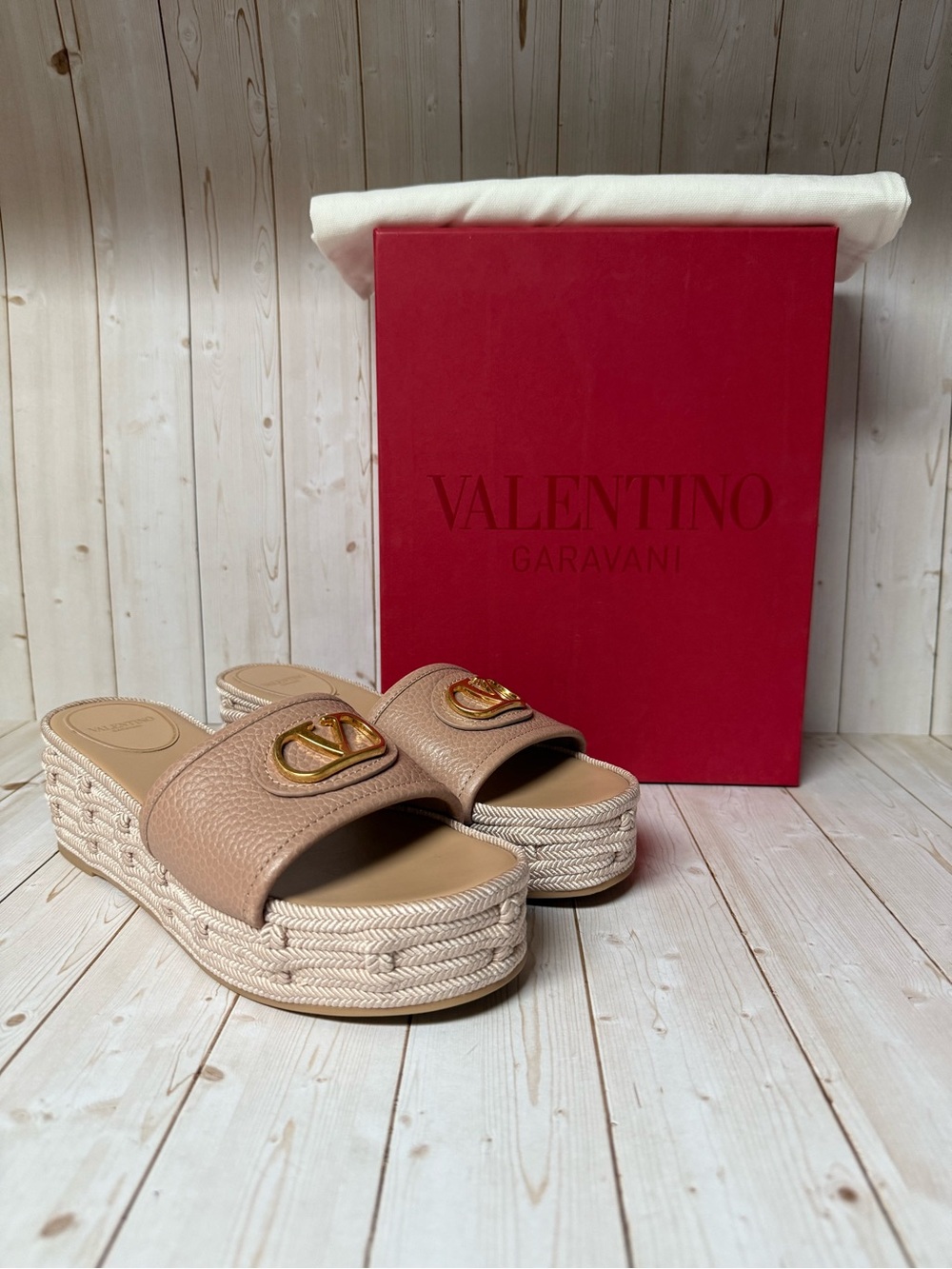Valentino Garavani VLOGO Espadrille Platform Sandal Rose Cannelle Sz 39 / 9